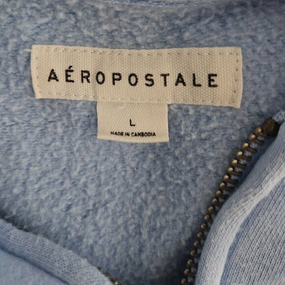 Aeropostale 1987 Full Zip Hoodie Light Blue Sweatshirt Size Large - Picture 6 of 8